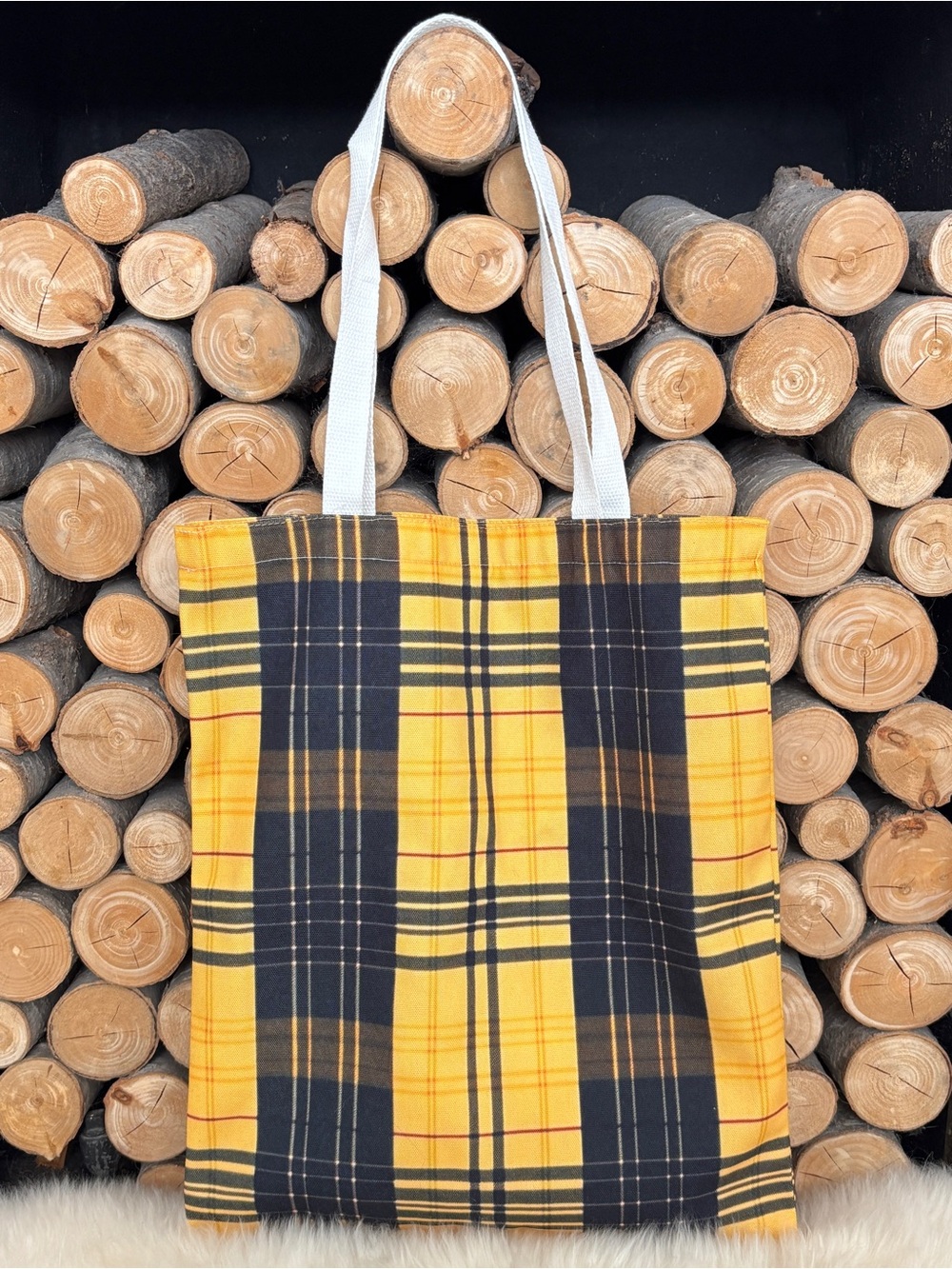 Plaid Tote Bag Reusable Shopping Tote Book Bag Yellow Black Plaid